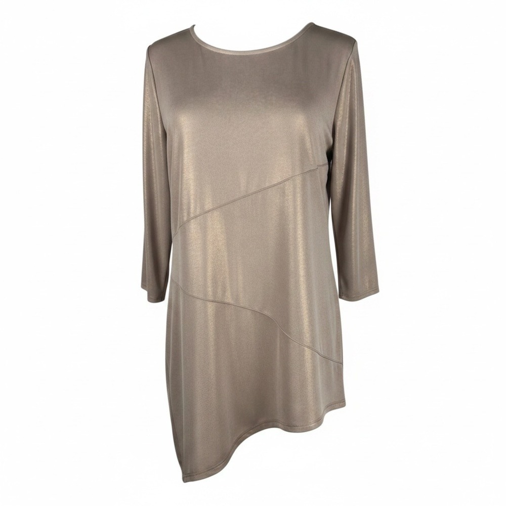 Chicos Travelers Tunic Women 3/XLGold Metallic Asymmetric Shimmer Party Chic